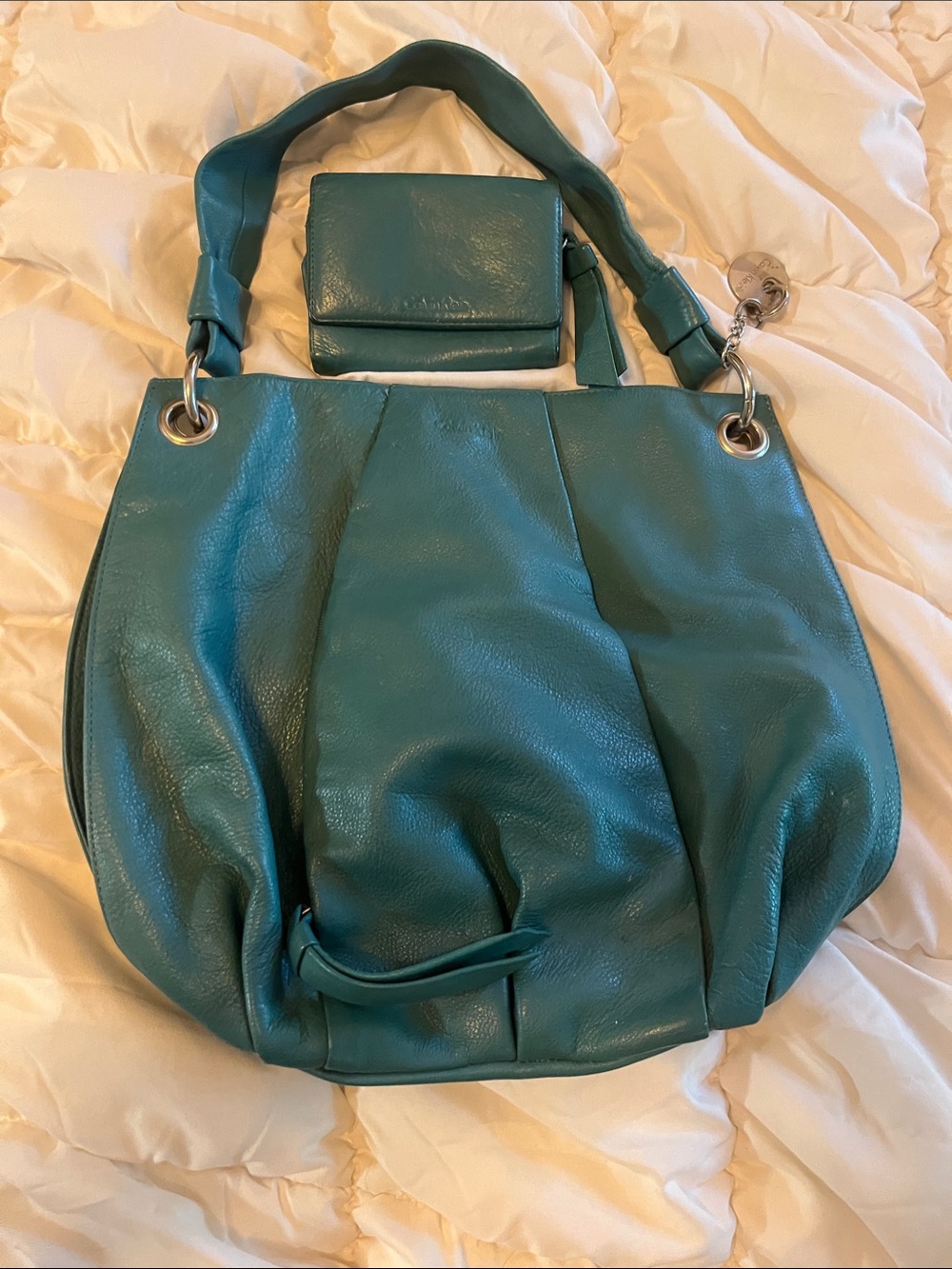 Calvin KleinTeal Women’s Shoulder Bag with Matching Wallet - Soft Pebbled Finish